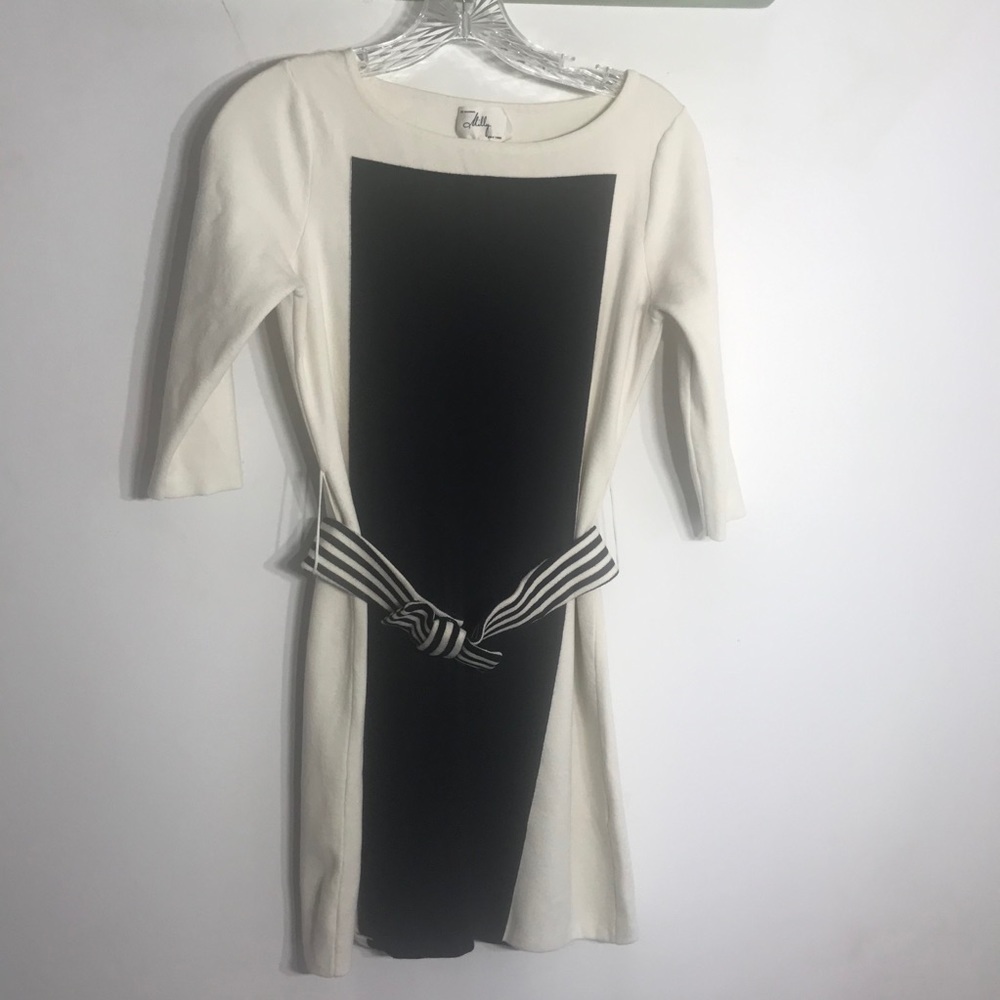 MILLY stretch knit Black & White color block Knit Belted pencil Dress
